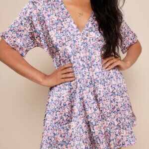Lulu's Express Yourself Blush Pink Floral Print Satin Babydoll Dress